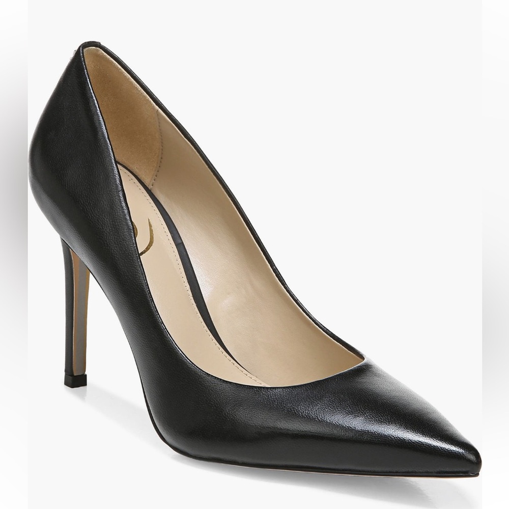 Sam Edelman Hazel Black Leather Pointed Toe Heels